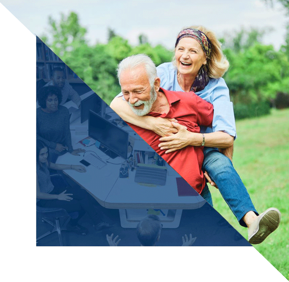 Happy old man with his wife